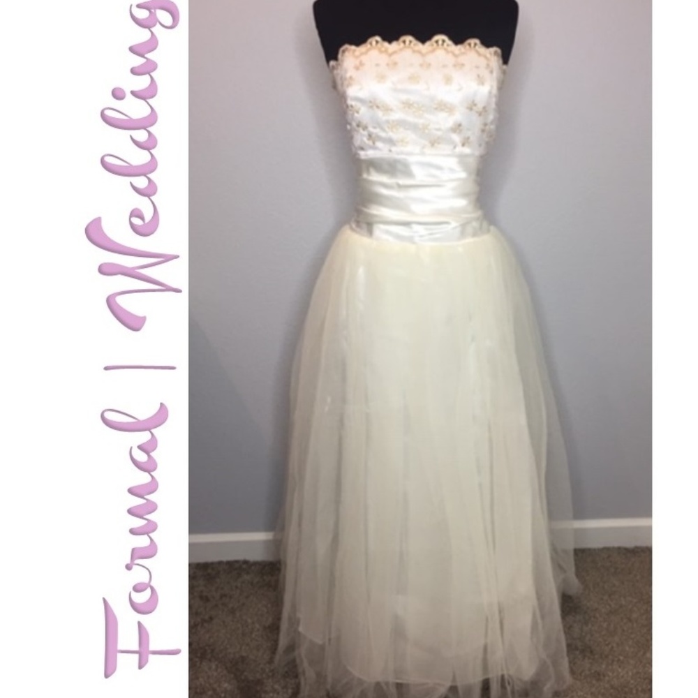 FIESTA Strapless Satin & Tulle Ankle Length Gown